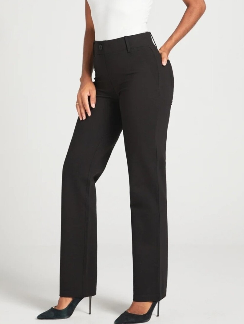 Betabrand DPYP Dress Pant Yoga Pants Women's 2XL Black Straight Leg Trendy